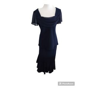 S.L. fashions SquareCowl Skirt TopNavy Solid Color Outfit Dress Women’s Size 8